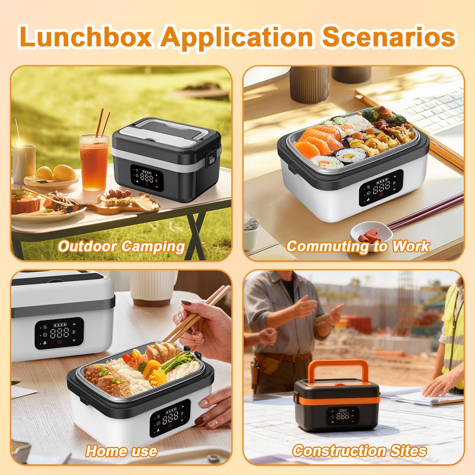 Contenitore per il pranzo elettrico con impostazioni di temperatura e timer, scaldavivande portatile senza fili, contenitore a prova di perdite per pasti caldi ovunque