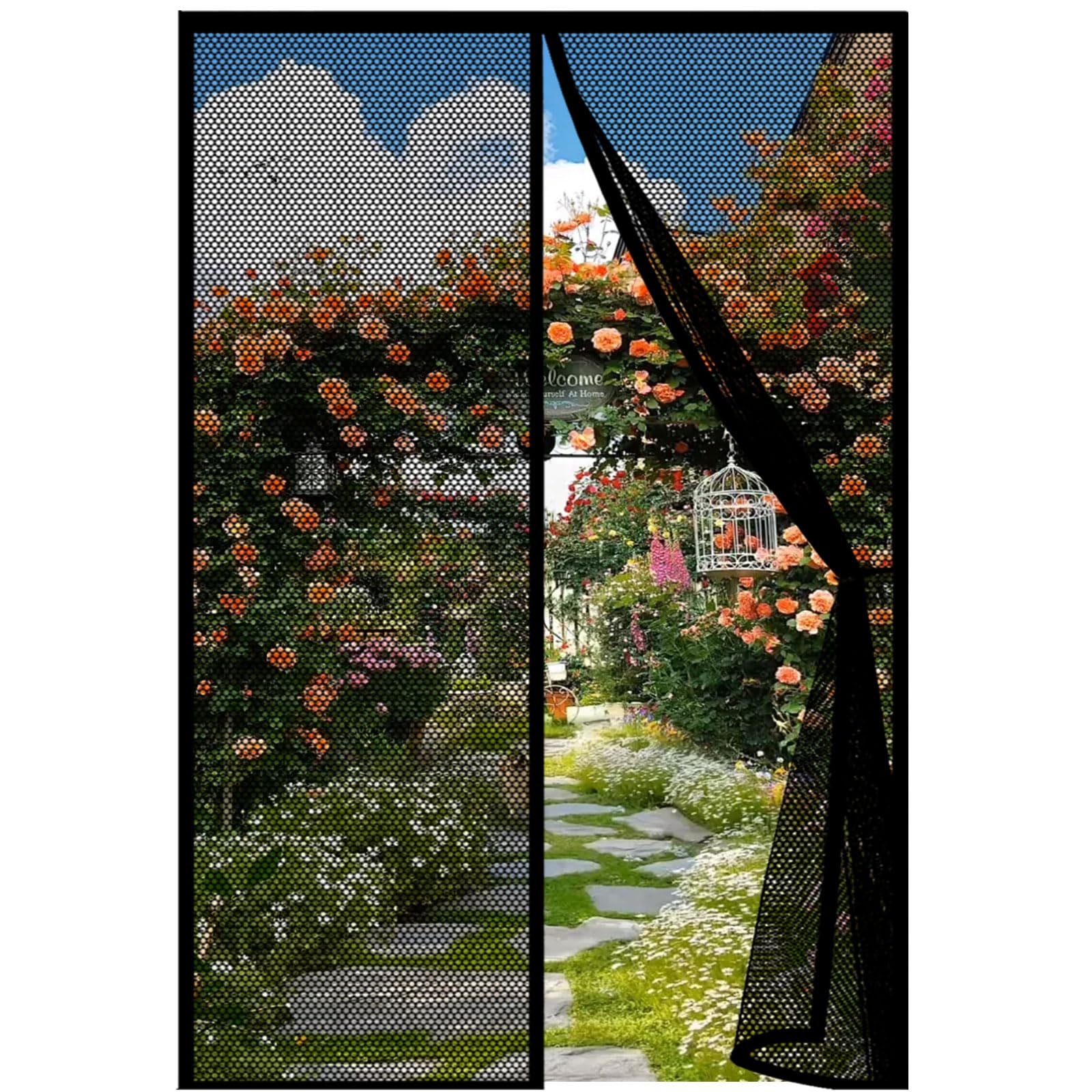 Fly Screens Doors 120 x 215 cm Powerful Magnets Keep Bugs Out Lets Fresh Air in Fly Insect Screen Door Easy to Install Without Drilling for Patio Bedroom Sliding Kitchen, Black