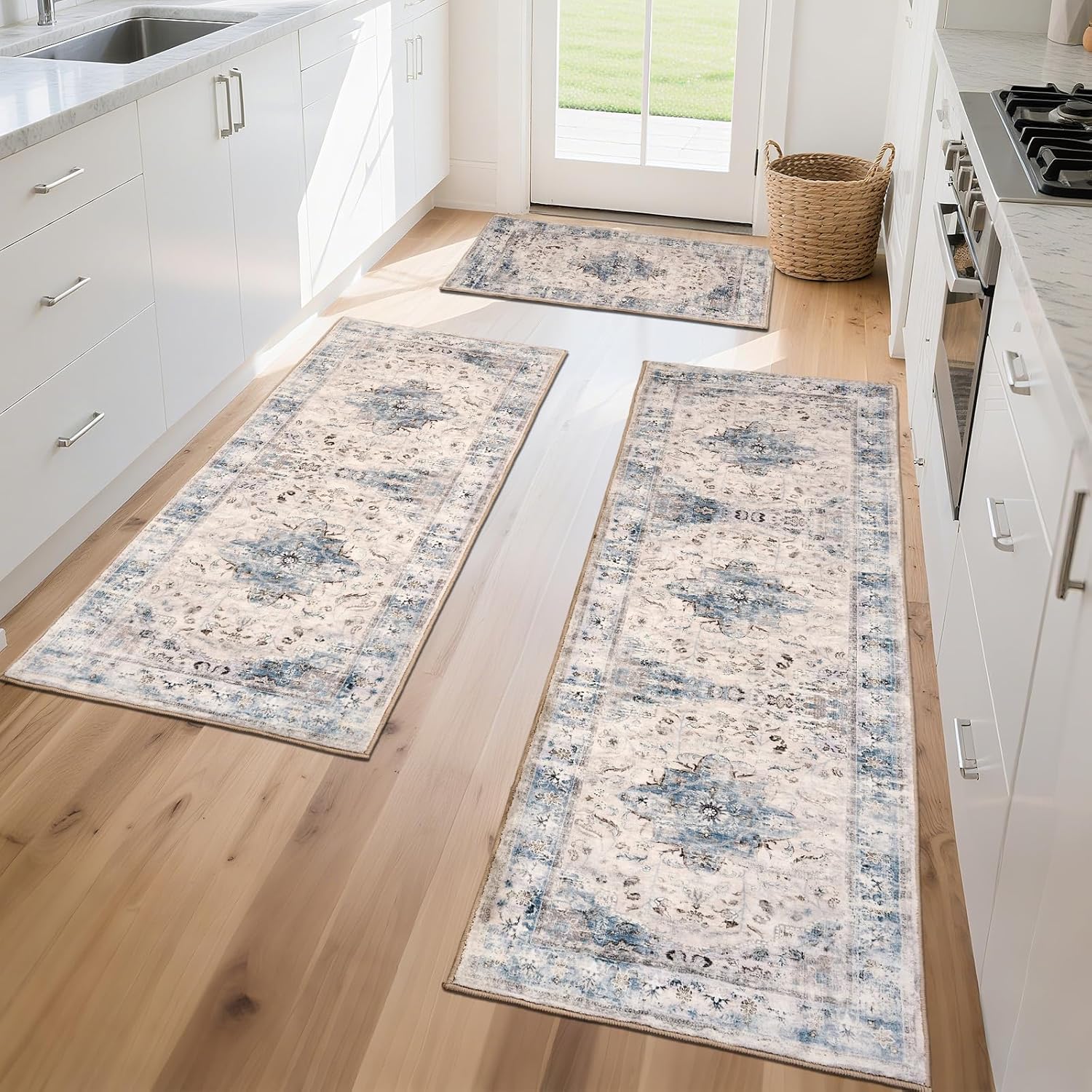 Kitchen Rug Set 3Pcs, Boho Rug Sets Non Slip Washable for Floor Thick Farmhouse Kitchen Decor Runner Rugs for Kitchen, Entryway,Laundry, Hallways 20''x32''+20''x48''+20''x59