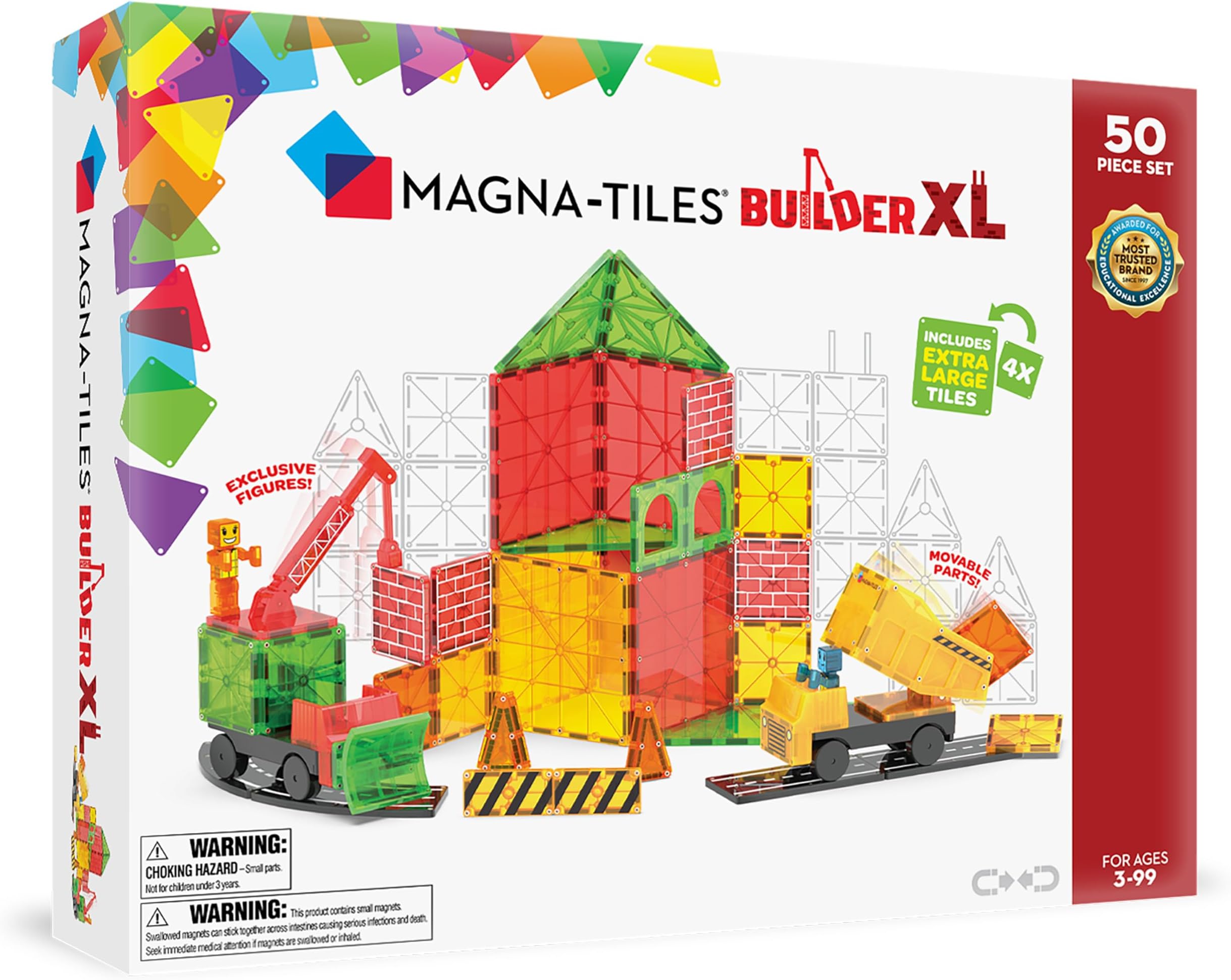 MAGNA-TILES Builder XL 50-Piece Magnetic Construction Set, The Original Magnetic Building Brand