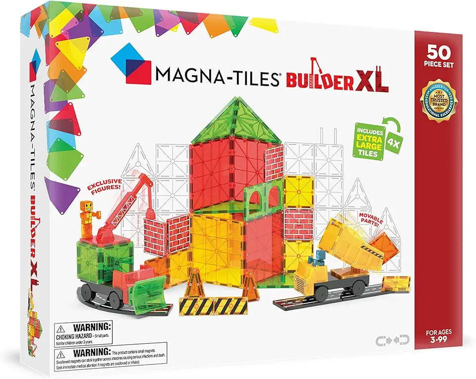 Magna-Tiles Builder XL 50-Piece Magnetic Construction Set, The Original Magnetic Building Brand