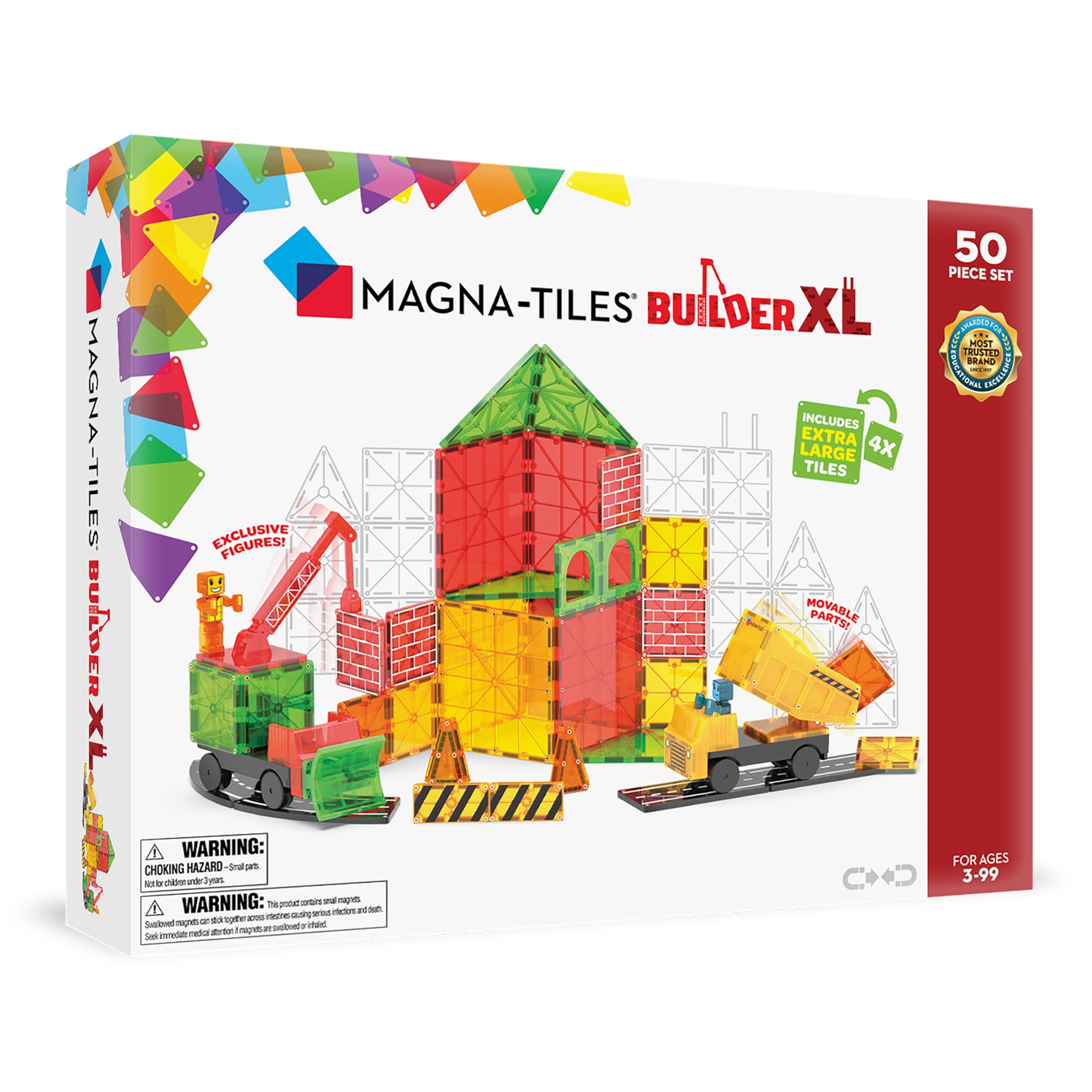Builder XL 50-Piece Magnetic Construction Set, The Original Magnetic Building Brand