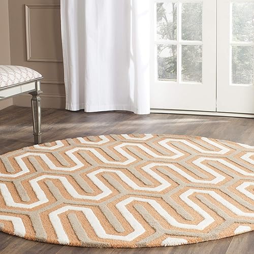 Miniatura 2 de SAFAVIEH Cambridge Collection - Alfombra redonda de 6 pies, color dorado y gris, lana Art Deco hecha a mano, ideal para zonas de alto tráfico en
