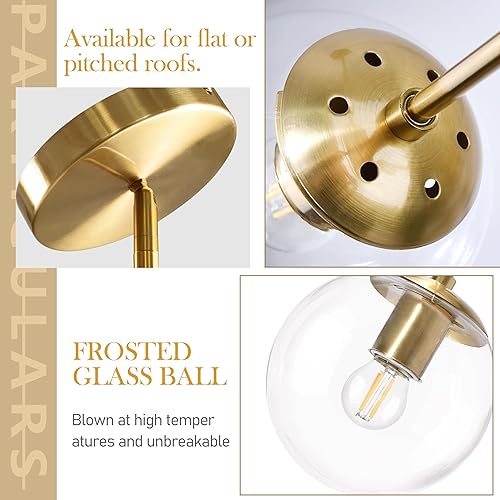 Miniatura 7 de Lámpara colgante de globo de 6 pulgadas, luz colgante dorada de mediados de siglo, luces colgantes de globo contemporáneo, isla de cocina, vidrio