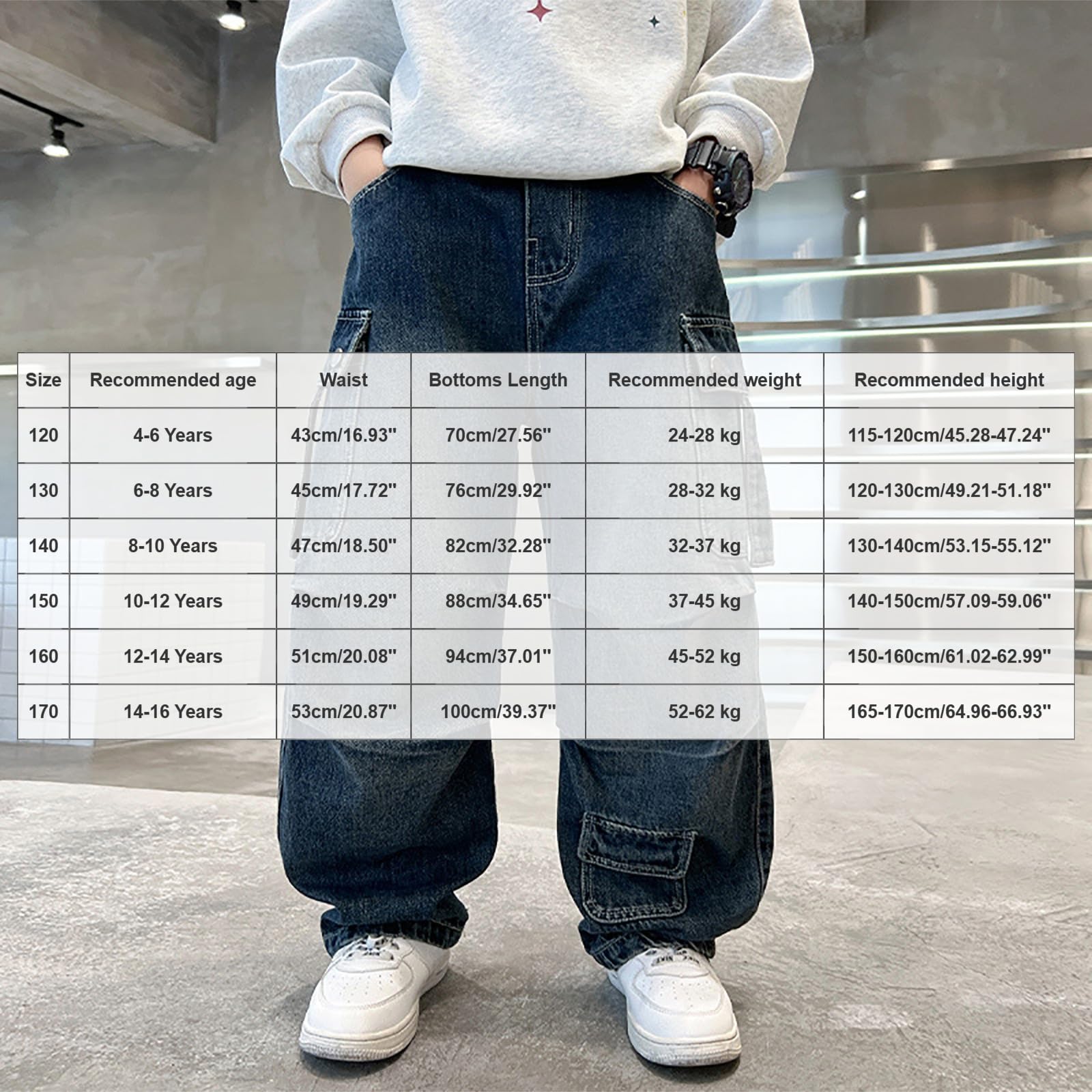 Pantalones Vaqueros Cargo de Pierna Ancha Holgados para Niños Denim con Efecto Lavado Desgastado Multibolsillos Laterales Amplios Urbana Juvenil Paseos y Reuniones Infantiles Disponible en Tallas