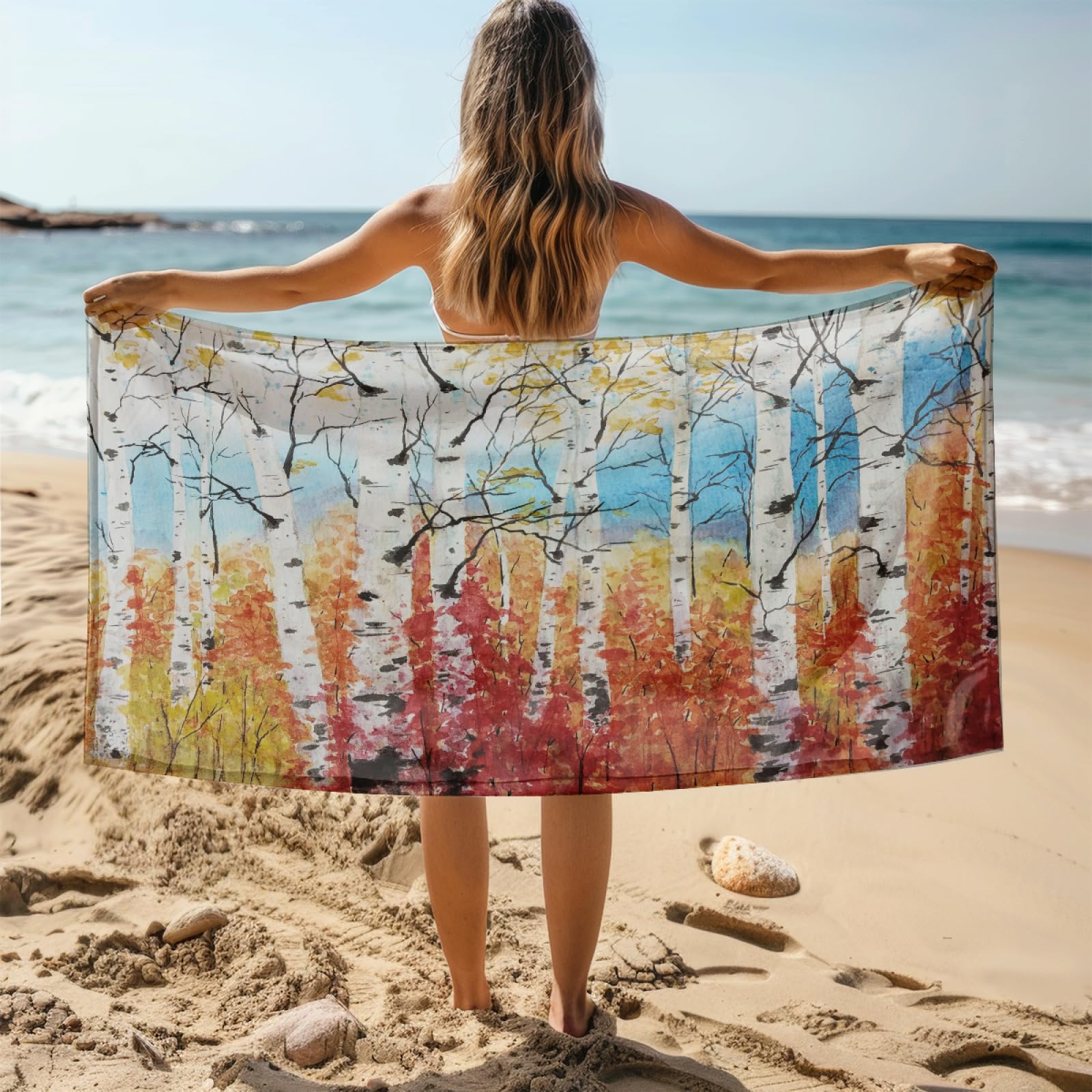 Strandtuch Blauer Baum Gelb Mikrofaser Handtuch Badetuch Tragbar Strandtuch xxl Duschhandtuch Sand Proof Strandhandtuch Ultraleicht Badetücher Schnelltrocknend Bath Towels Beach Towel 100x200cm