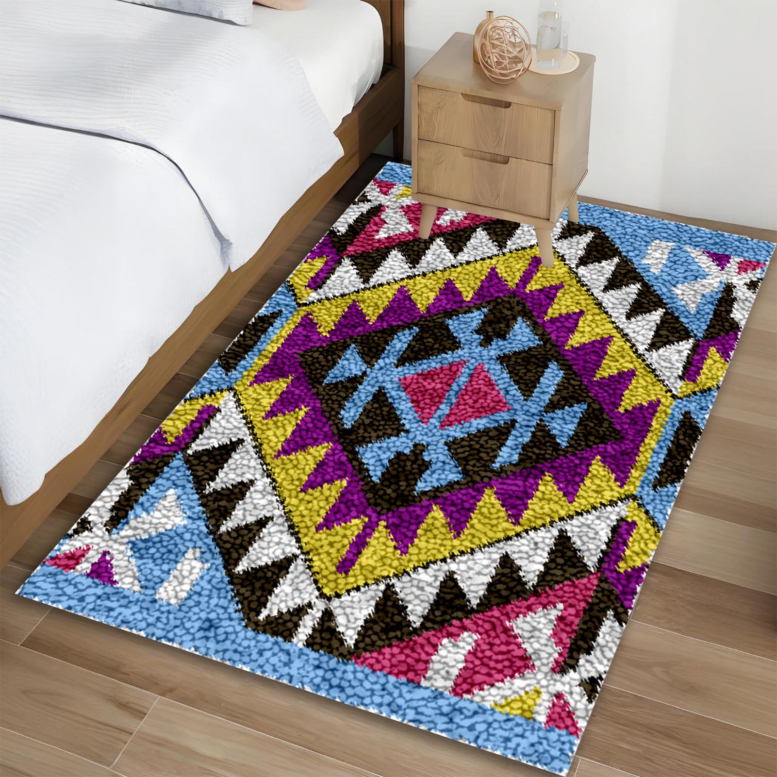 Zestaw haczyków zatrzaskowych dla dorosłych, szydełkowy dywan z haczykiem na haczyki, DIY dywan zestaw do haftowania dla początkujących, zestaw do haftowania DIY dywan, haft krzyżykowy 140 x 160 cm