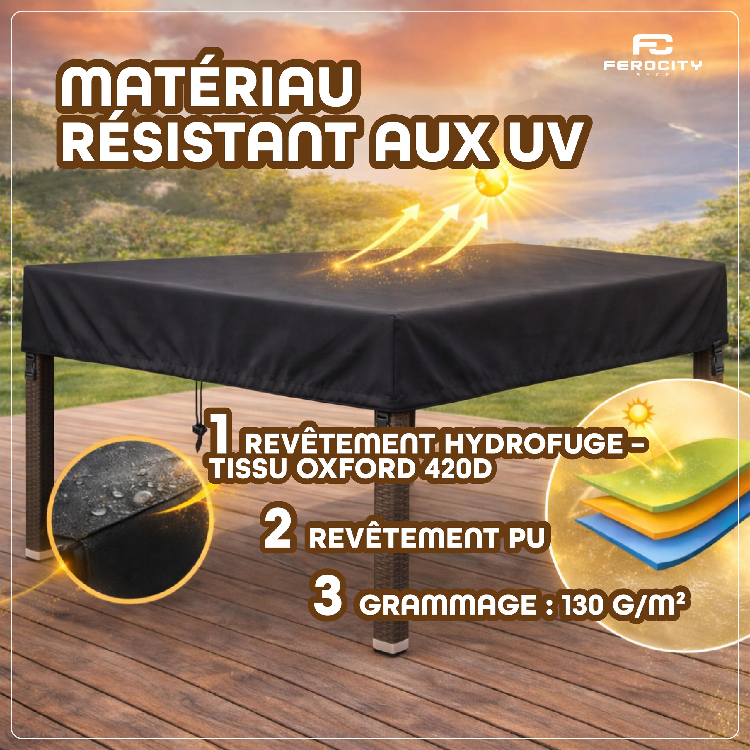 Housse de table personnalisée sur mesure pour tables de jardin, protection extérieure respirante coupe-vent imperméable