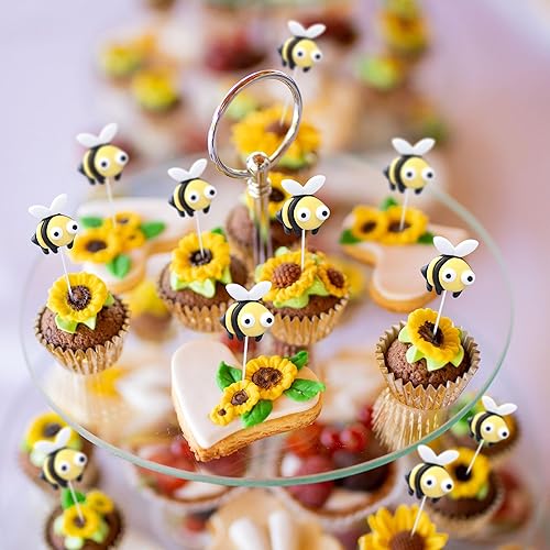 Miniatura 4 de Gyufise 24 adornos para cupcakes de abejorros de abejorro, pequeñas figuritas de abeja, selecciones de cupcakes Oh Babee, decoraciones para pasteles