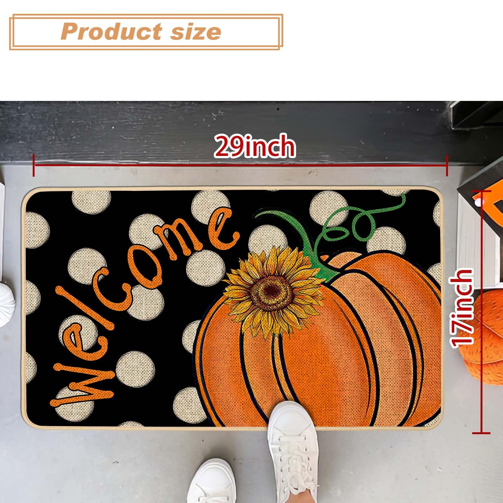 Capacho De Futebol Americano De Outono Baccessor - Design Com Abóboras | 43x91 Cm Antiderrapante
