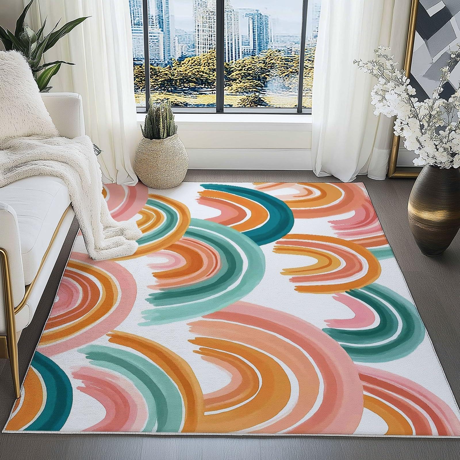 Tapis enfant lavable antidérapant style graffiti coloré 160x200 cm