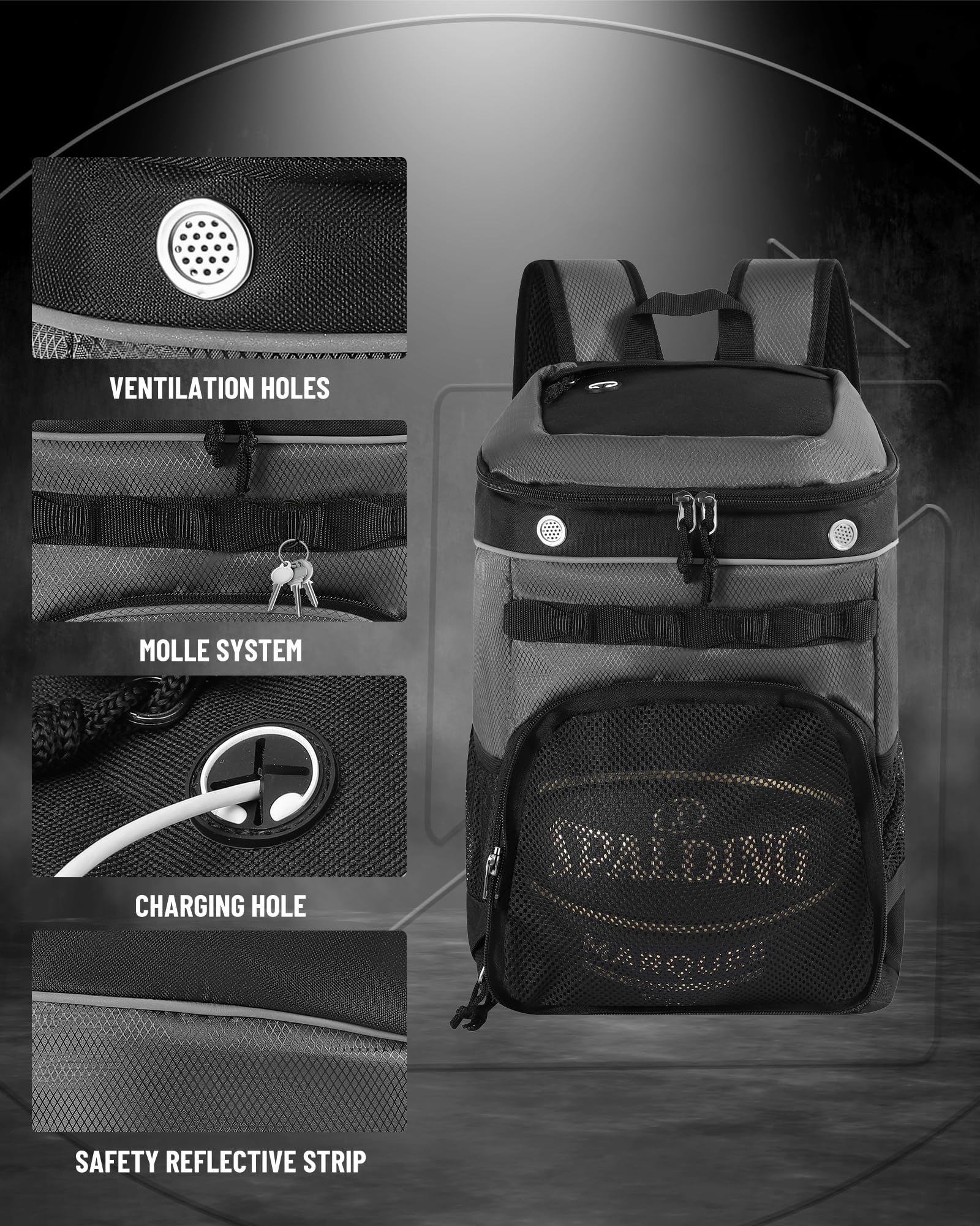TRAILKICKER Sac à dos de basket-ball compartiment ordinateur portable avec sac à linge chaussures équipement sport plein air gym baseball football volley-ball