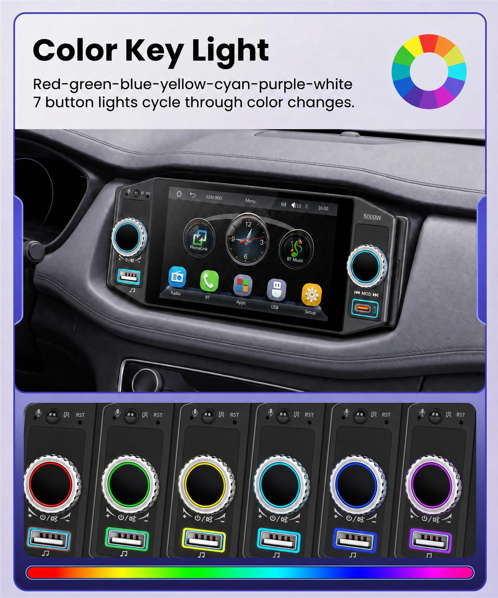 Rimoody Radio de Coche 1 DIN con Inalámbrico Carplay Android Auto Bluetooth 5.2 FM/Am/RDS, 5 Pulgadas Touchscreen Radio Coche iOS/Android Mirror Link EQ/USB/Tipo C Comandos al Volante Cámara Trasera