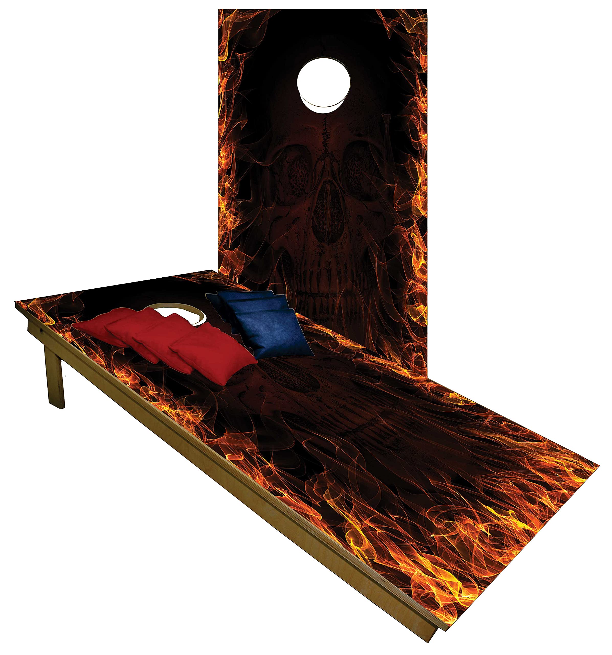 Premium Cornhole Set - Fire Red Dark Black Tailgate Cornhole Boards w Set of 8 Cornhole Bags!704