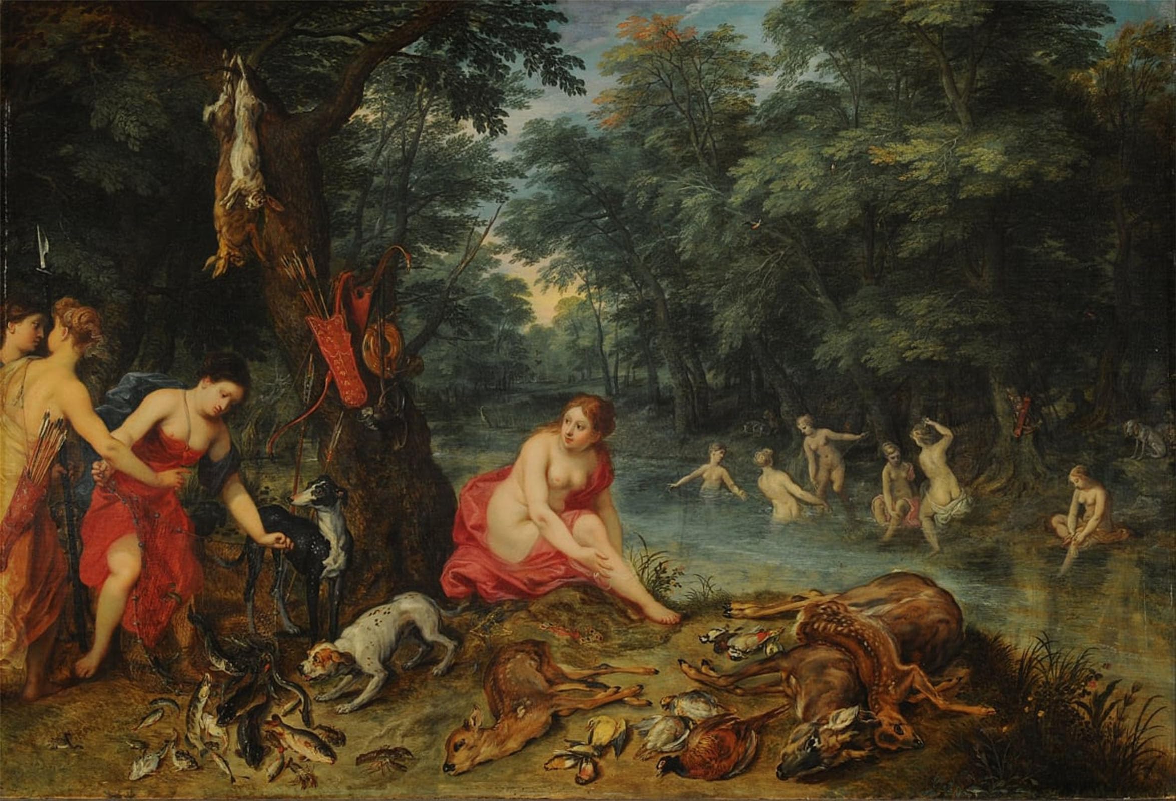 ARTXLXXBN Famous Painting Art Wall Decor Abstract Art Picture Bath of Nymphs by Jan the Elder Brueghel Animal Pictures for Home Decor 60x90cm