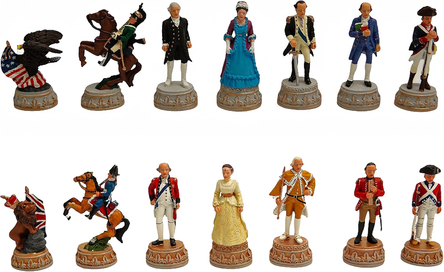 American Revolutionary War of Independence Hand Painted Luxury Pewter Chessmen & Via Marcora Giuseppe Luxury Chess Board from Italy