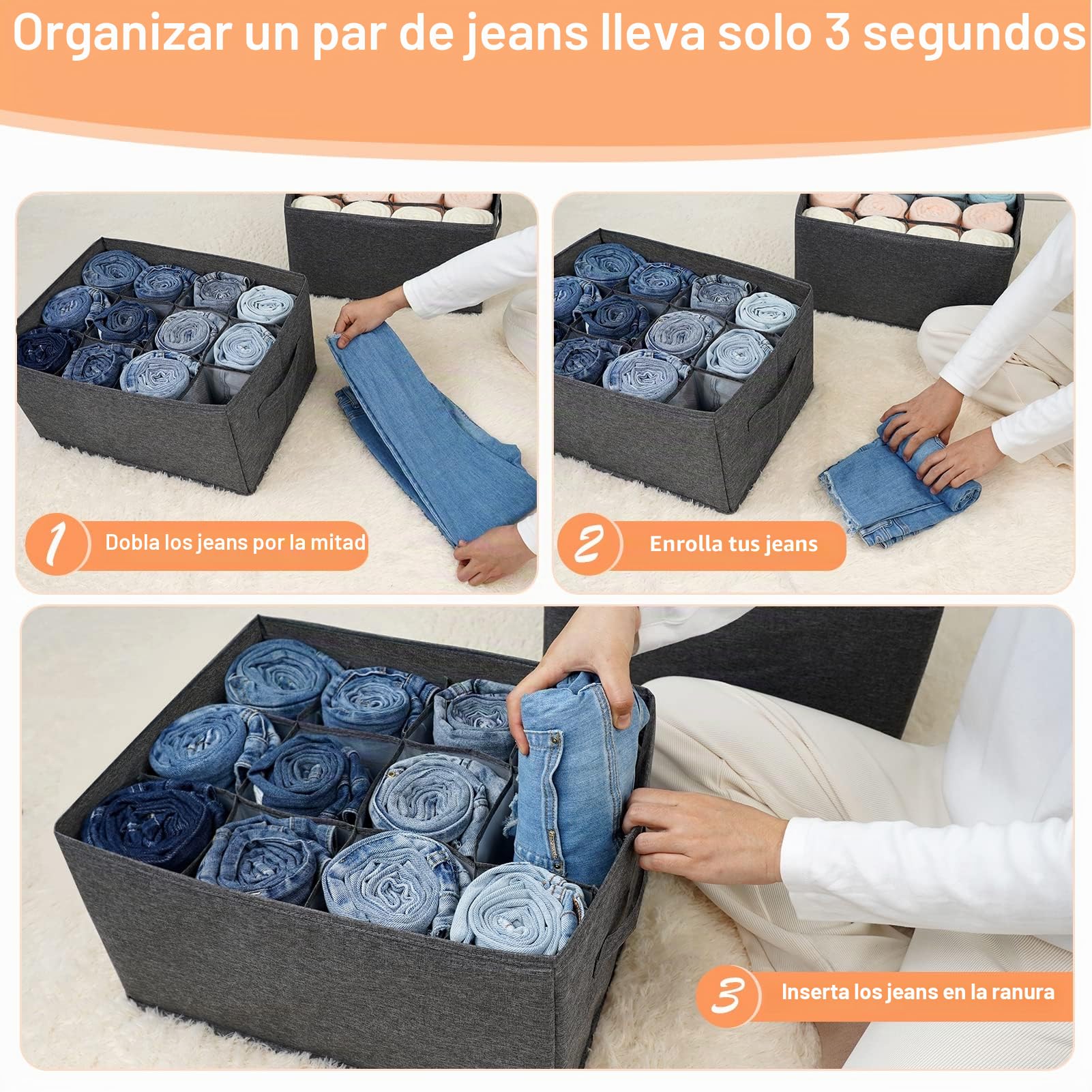 EASEVE 4 Piezas Armario Organizador Cajón Caja De Almacenamiento Para Ropa - 12 Celdas Cajones Sistema De Organización Armario Ropa Cajas De Almacenamiento Para Jeans, Pantalones, Toallas