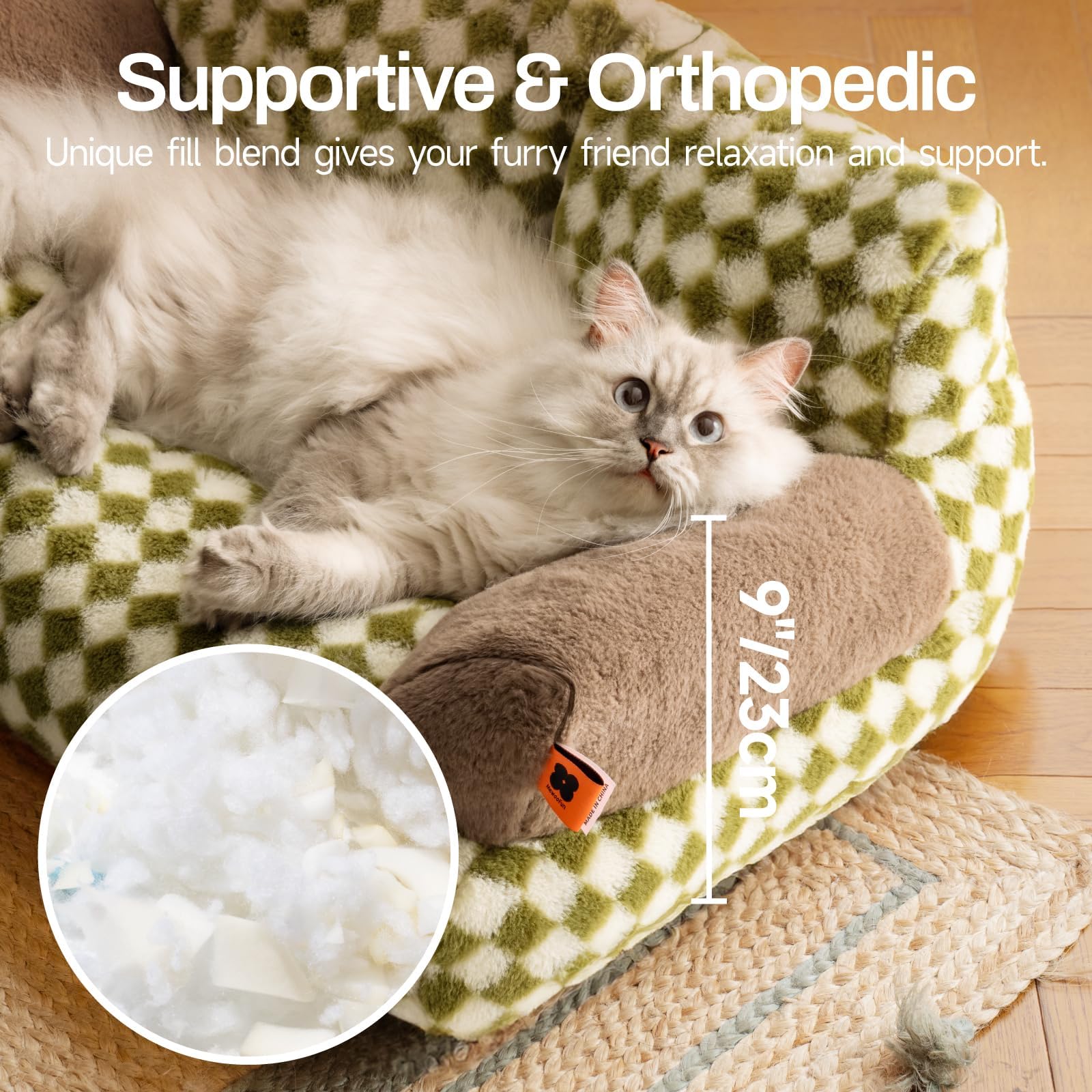 MEWOOFUN Cuccia Grande per Gatti e Cani di Medie e Piccole, 66 x 48 cm, Soffice e Morbido con Fondo Antiscivolo (Verde)