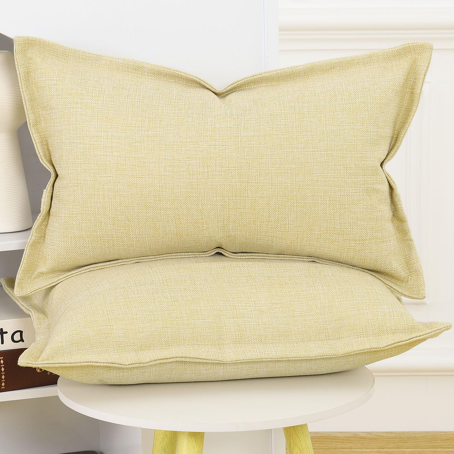 Madizz Set of 2 Faux Linen Cushion Covers with Broad Edge Soft Boho Decorative Pillow Cases for Sofa Bedroom Modern Pillow Shell 12x20 inch - Image 2