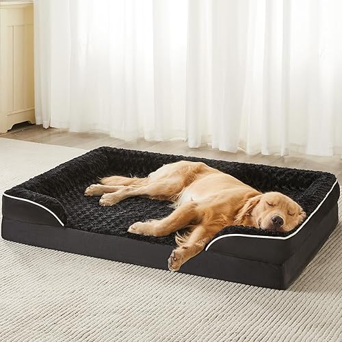 Miniatura 7 de WNPETHOME Camas para perros de gran tamaño, sofá cama ortopédica lavable para perros con forro impermeable y parte inferior antideslizante para Gris