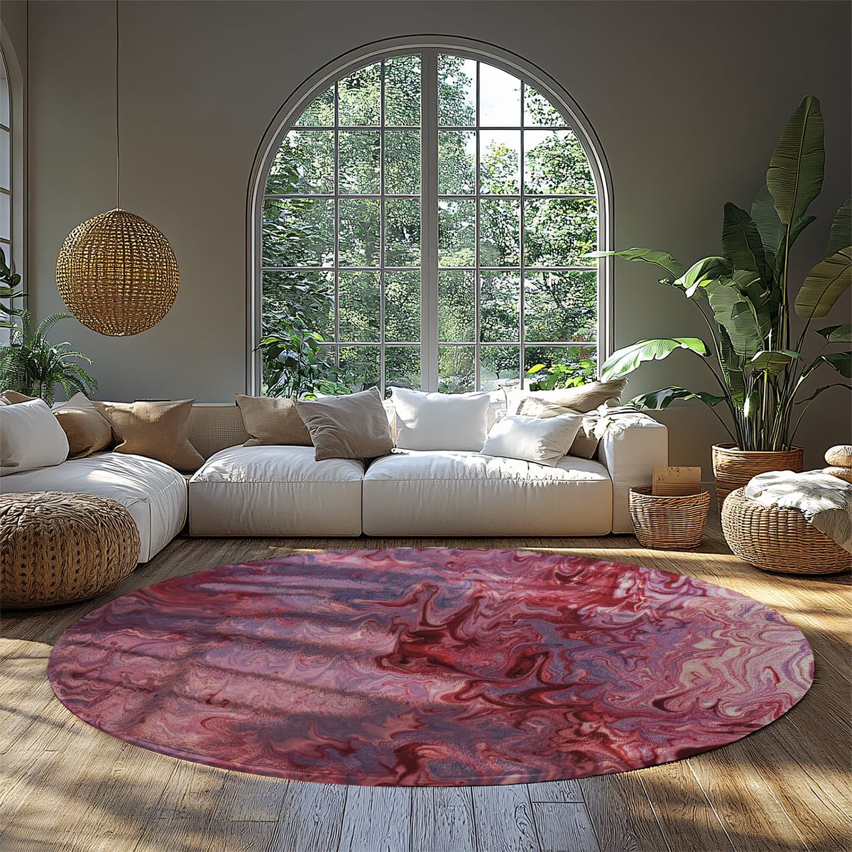 Tapis de salon rond marbre lavable antidérapant 150cm