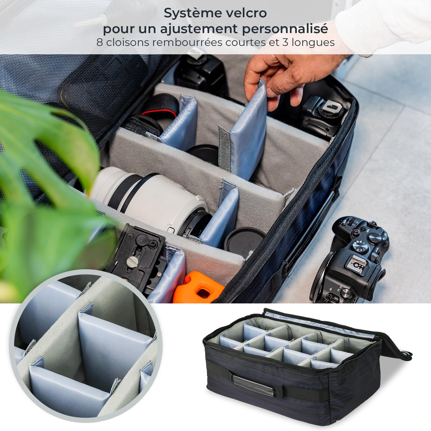 HMF Grande Sacoche Appareil Photo, Sac Photo rembourré à Compartiments modulables pour DSLR/Appareil Photo Reflex et Accessoires Photo | 44 x 28 x 18 cm | Noir