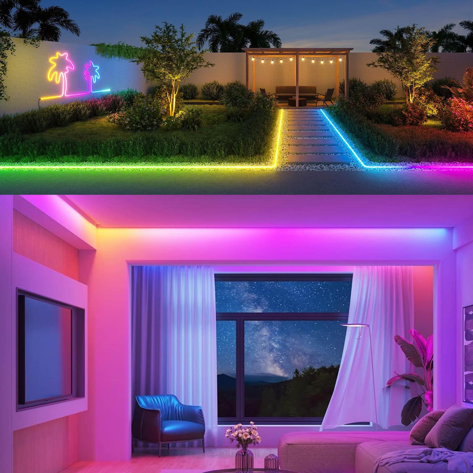 GOMING 24V 10M WS2811 RGB Neon COB Striscia LED IP67 Impermeabile Indirizzabile 576LEDs/M 16W/M Luminosità Uniforme Nastri LED Autoadesiva per Arredamento Casa(Controller e Alimentatore non Inclusi)
