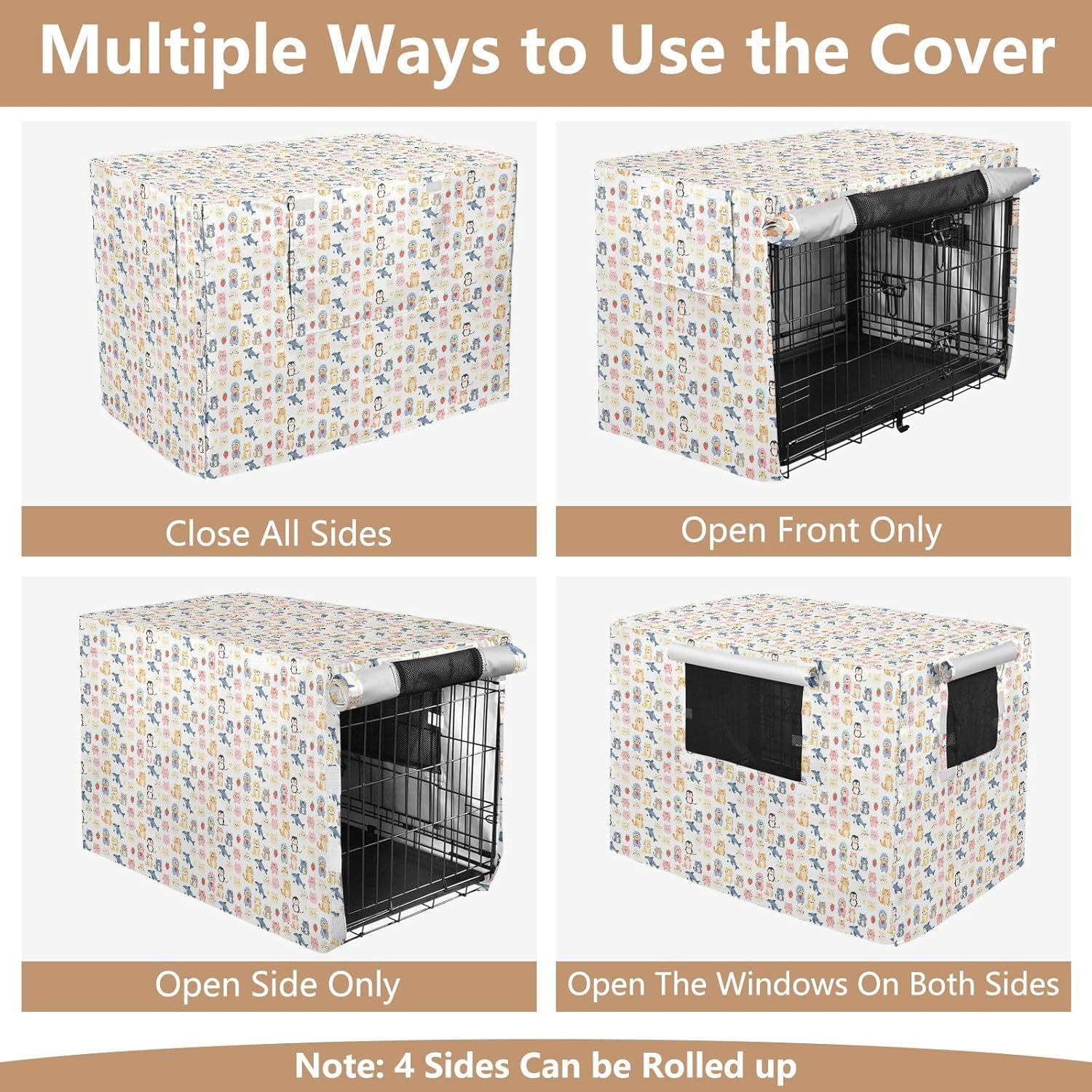 Cute Cats Sharks Crate Covers for Dog Cages Privacy Wire Cage Cover with Roller Shades 42 Inch