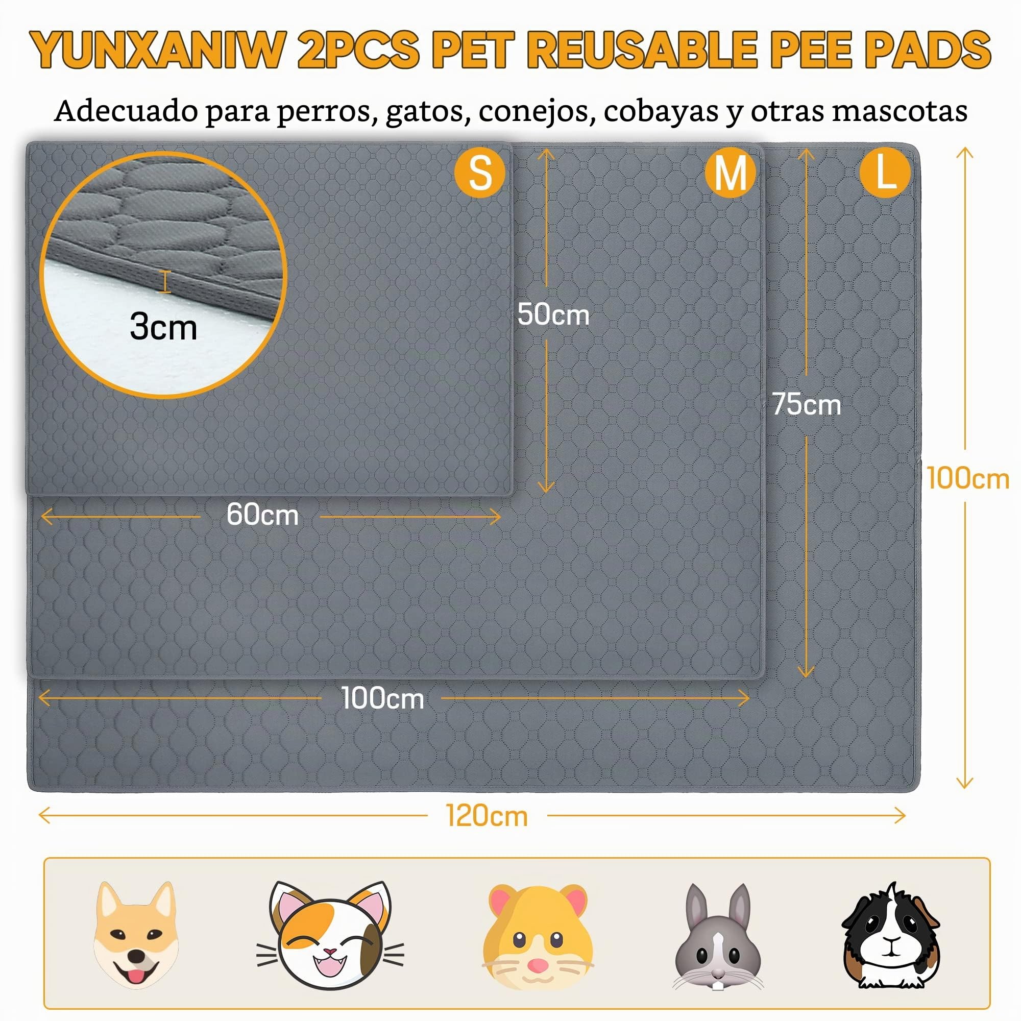 Almohadillas reutilizables para entrenamiento de perros, 2 unidades, almohadillas de entrenamiento lavables para cachorros, súper absorbentes, impermeables, almohadillas para orinar para perros