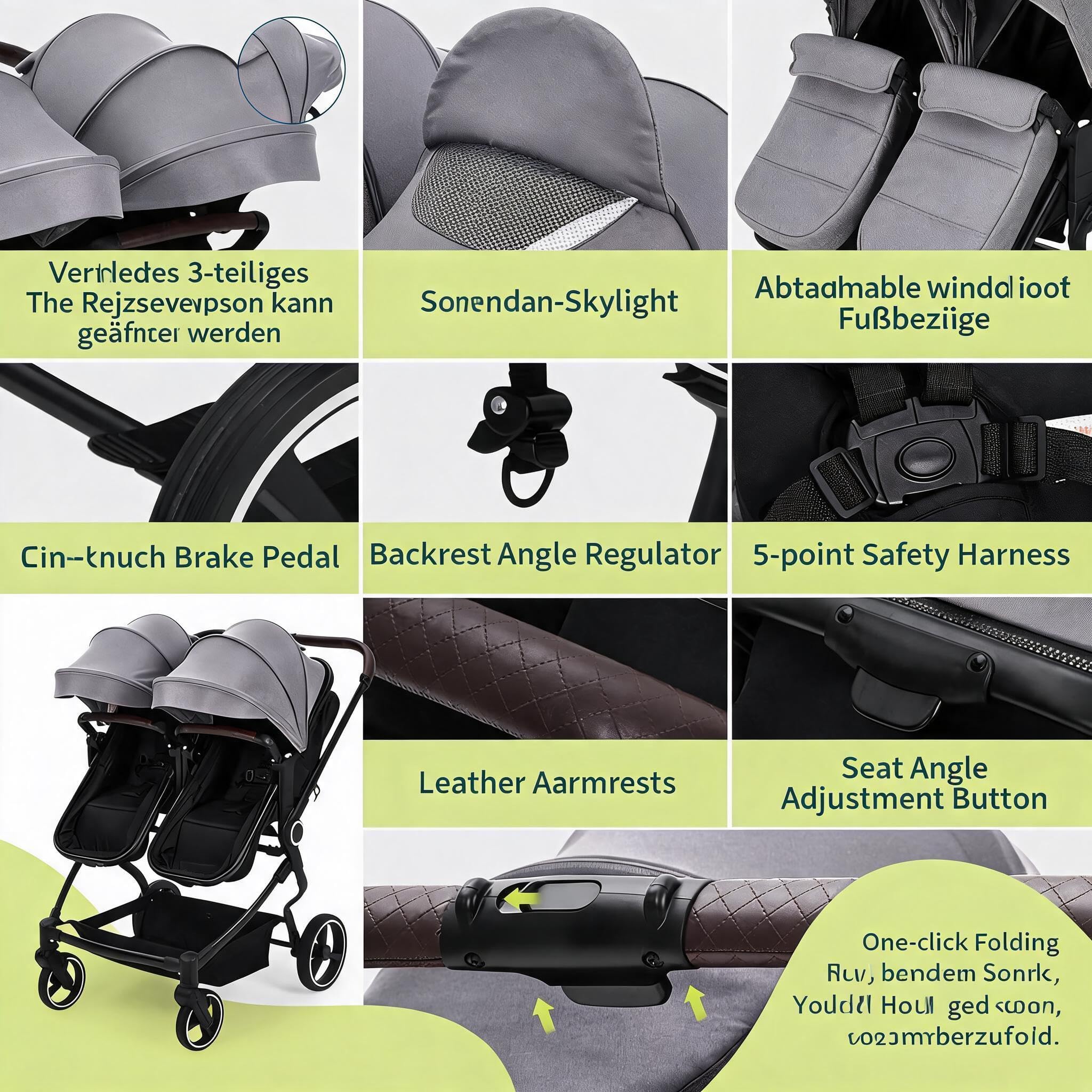 Zwillingsbuggy 0-3 Jahre Leicht Handlich Doppelkinderwagen Sonnenschutzsegel Double Pushchair