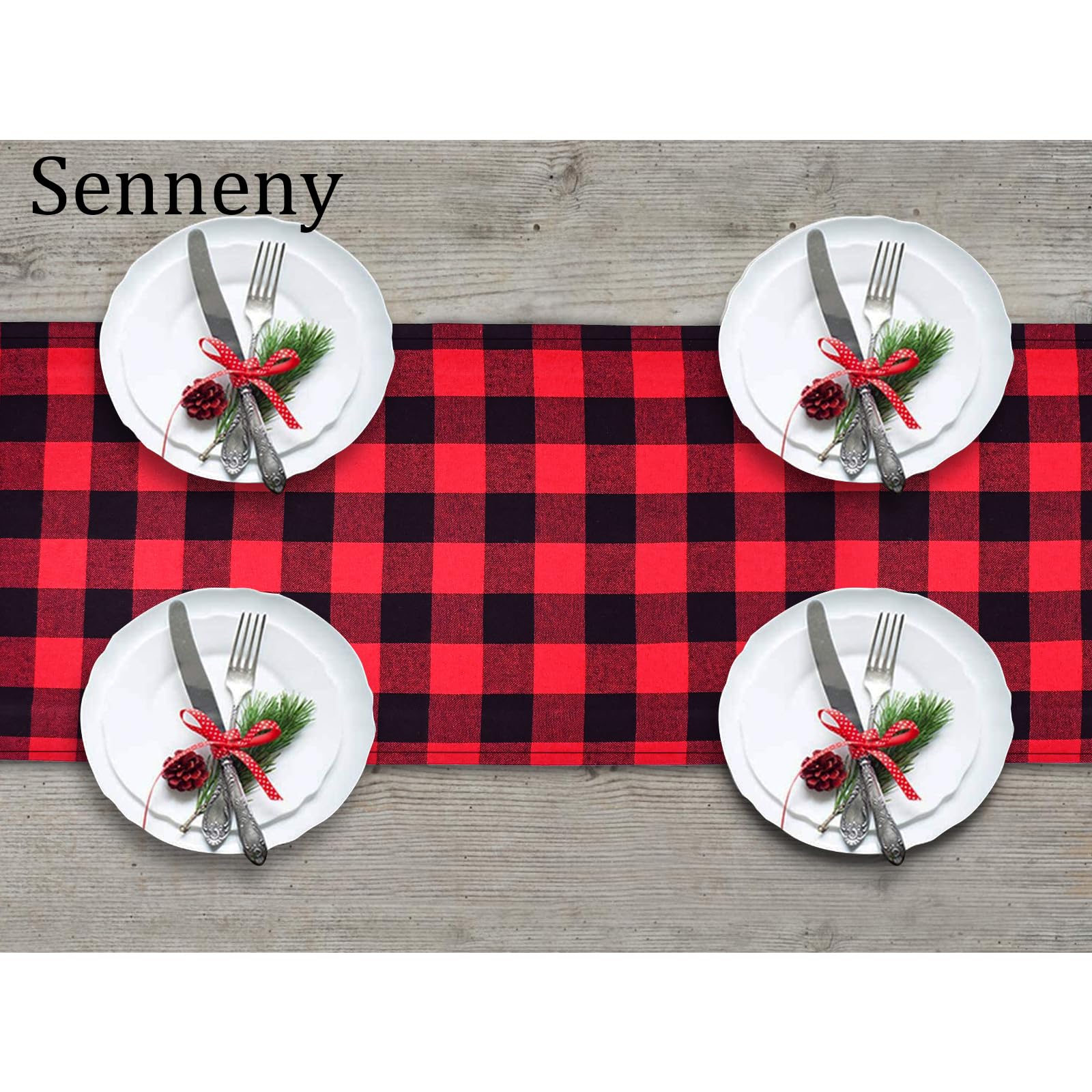 Runner Da Tavola Reversibile Buffalo Plaid 35x213 Cm - Lato Rosso/nero In Cotone, Lato Naturale In Iuta - Decorazione Natale