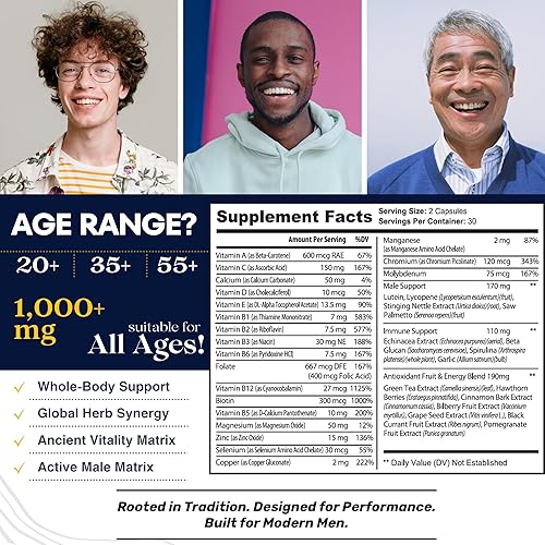 Miniatura 6 de Complejo multivitamínico y mineral para hombres con extractos a base de plantas – Multivitamínico para hombres mejora la salud general, antioxidante