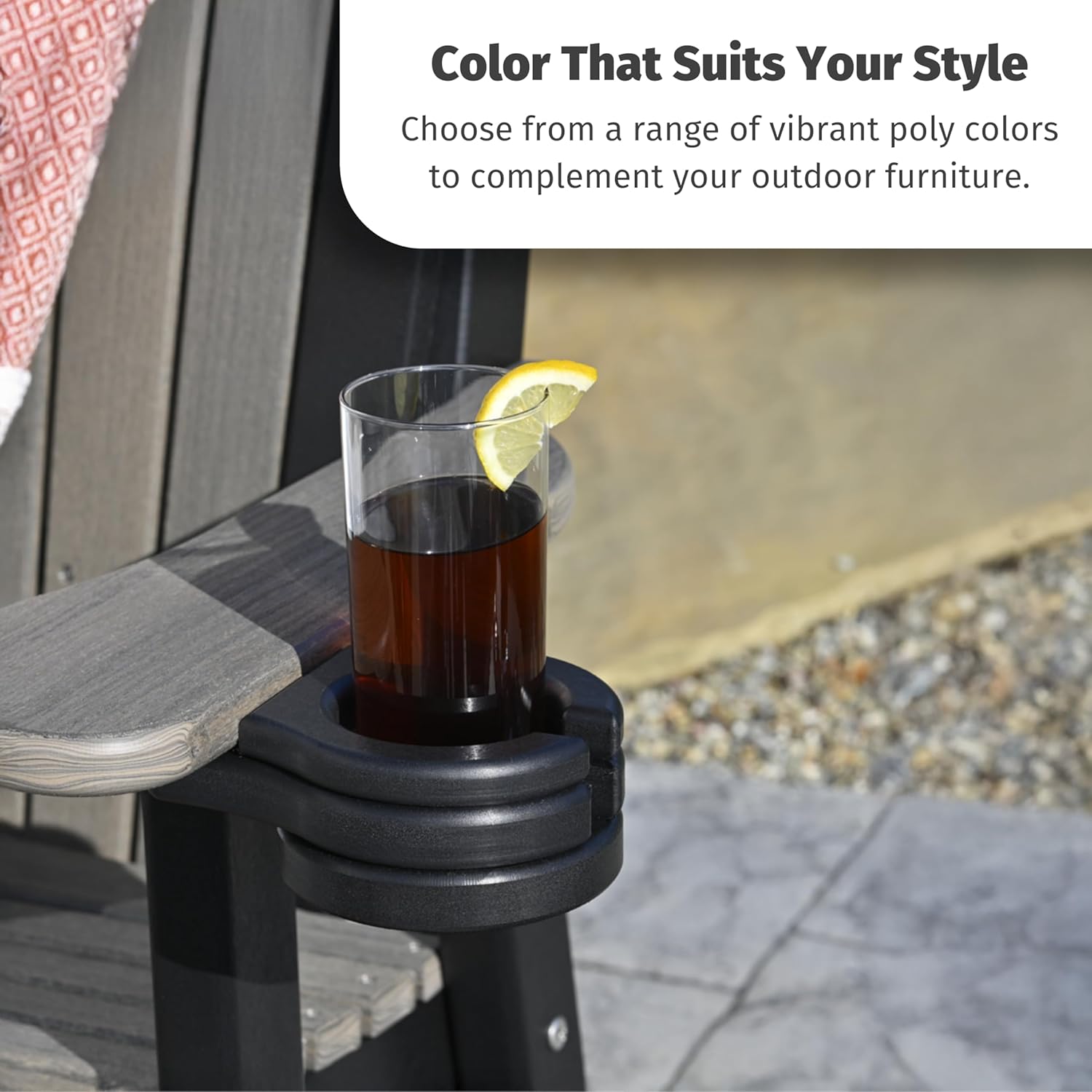 LuxCraft Adirondack Chair Cup Holder Attachment for Outdoor Lounge Furniture, Stationary Drink Holder for Swings, Gliders, Bench, Deck or Camping Chair - Amish Made in America (Blue)