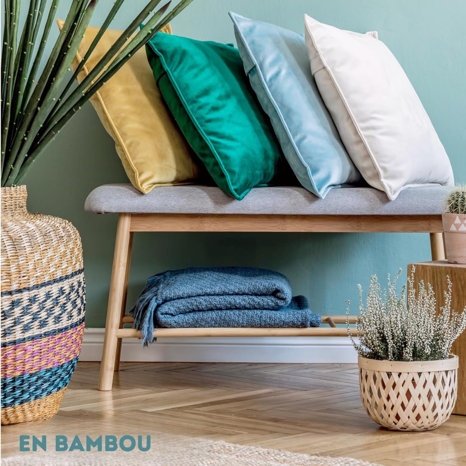 KARAT Banc à Chaussures en Bambou - Chaise en Bambou pour l'entrée - Range-Chaussures du Salon vestiaire Couloir - Chausser ou déchausser avec aisance - 25,7 P x 70 L x 54,5 H cm, Montana