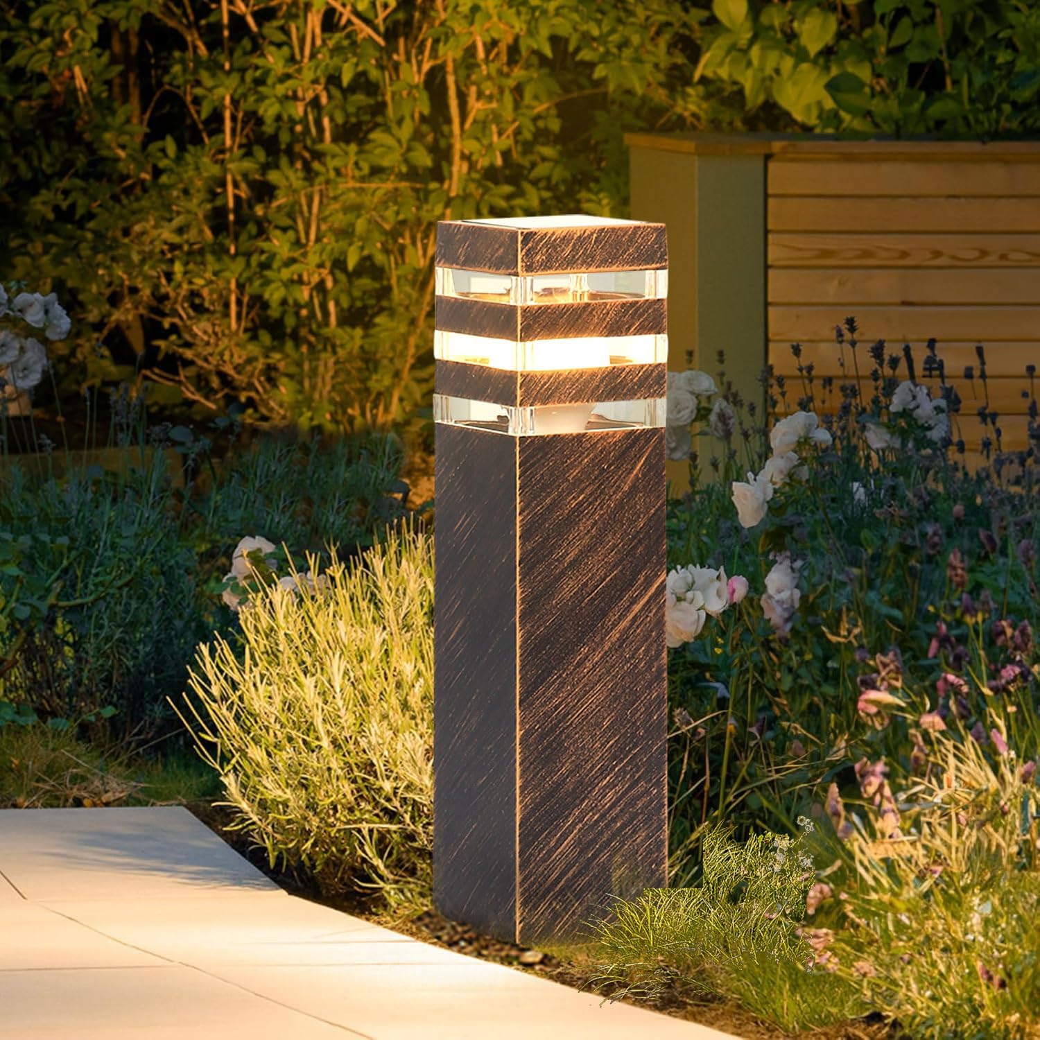 SLAWA 15In Pathway Lights Bronze E26 Outdoor Landscape Path Lights Die-Casted Aluminum Walkway Lights Modern Landscape Sideway Lighting IP65 Waterproof Patio Porch Exterior Floor Lamp with Bulbs