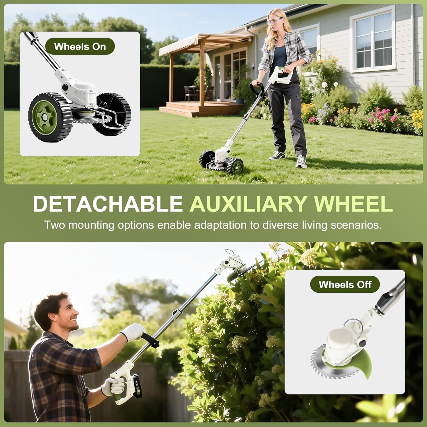 Debroussailleuse Electrique sans Fil - Debroussailleuse Batterie avec 2 Batterie 21V et 4 Types de Lames - Coupe Bordure avec Poignée Réglable - Débroussailleuse à Gazon pour Jardin