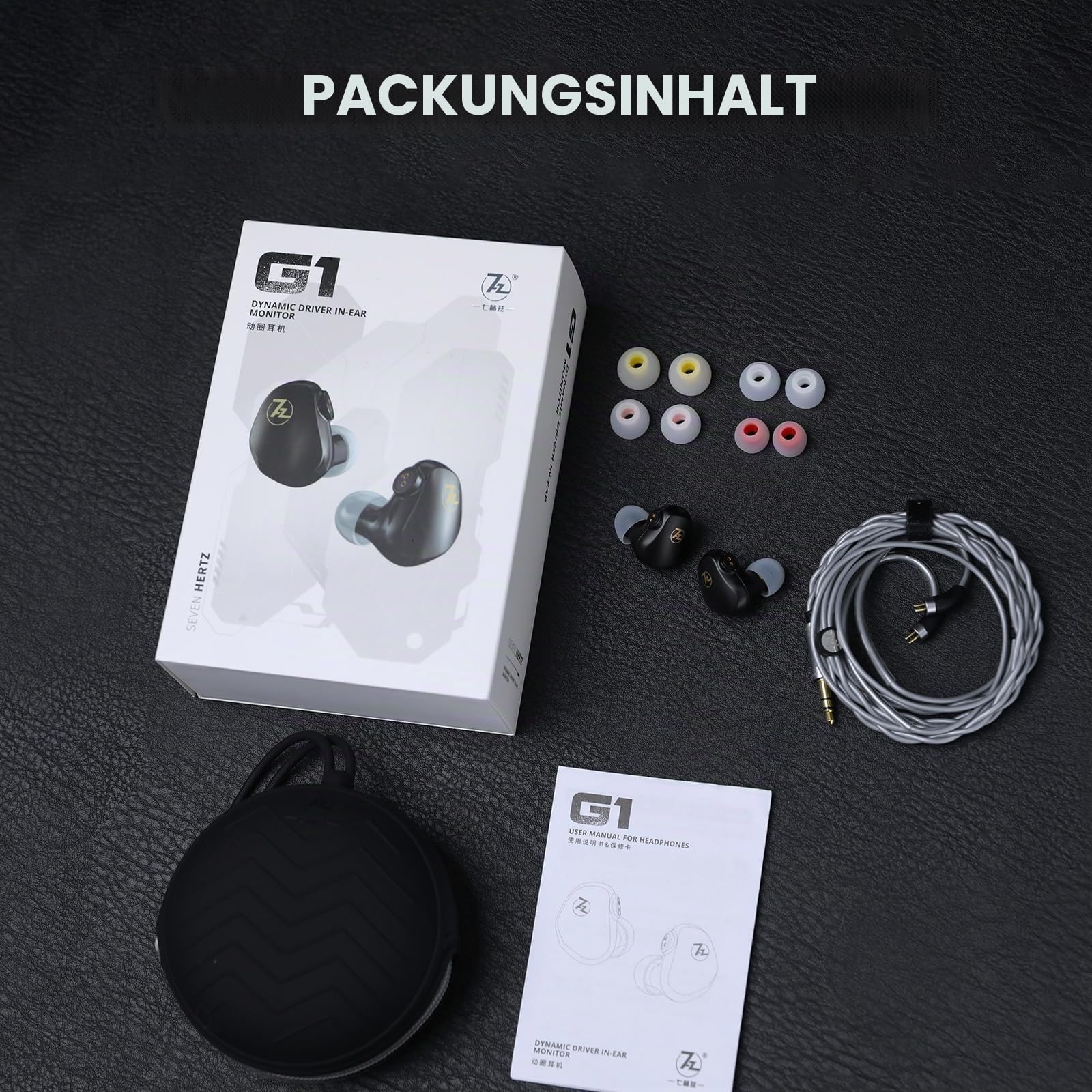 LINSOUL 7HZ G1 In-Ear-Monitor, 10-mm-DLC-Membran-Dynamic-Treiber-IEM-Kopfhörer, Kabelgebundene Gaming-Ohrhörer mit Abnehmbarem, Versilbertem OFC-Kabel für Audiophile (3.5 mm, ohne Mikrofon, Schwarz)