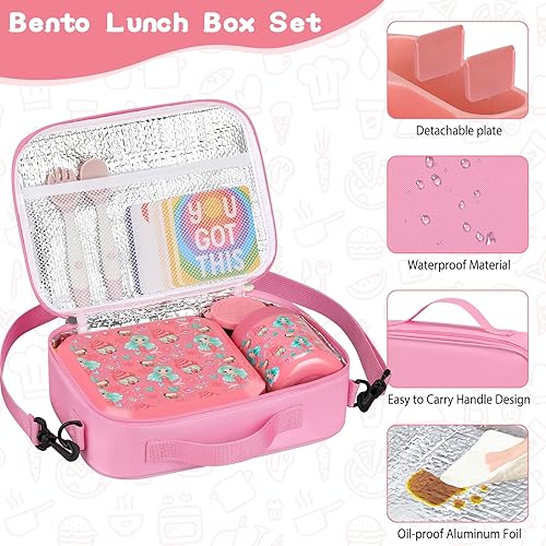 Miniatura 4 de wiwens Lonchera Bento para niños con sopa térmica de 12 onzas a prueba de fugas con 5 compartimentos, tarro térmico de comida caliente y bolsa de