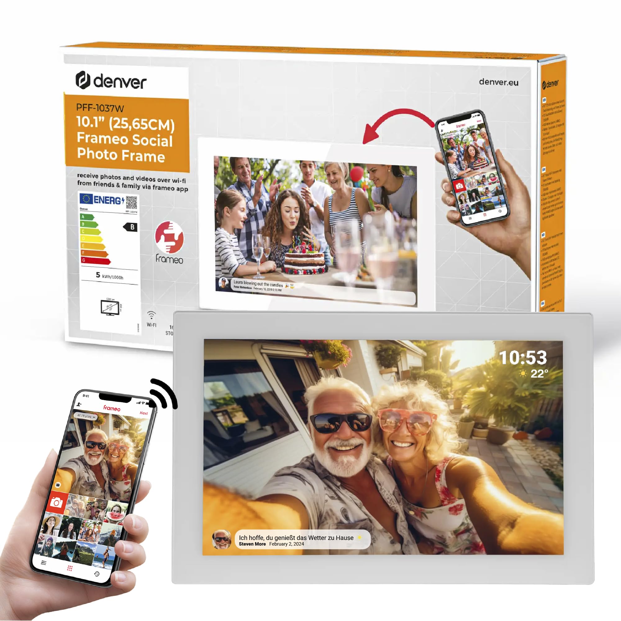 Denver PFF-1037W Digitaler Bilderrahmen 10,1 Zoll Weiß