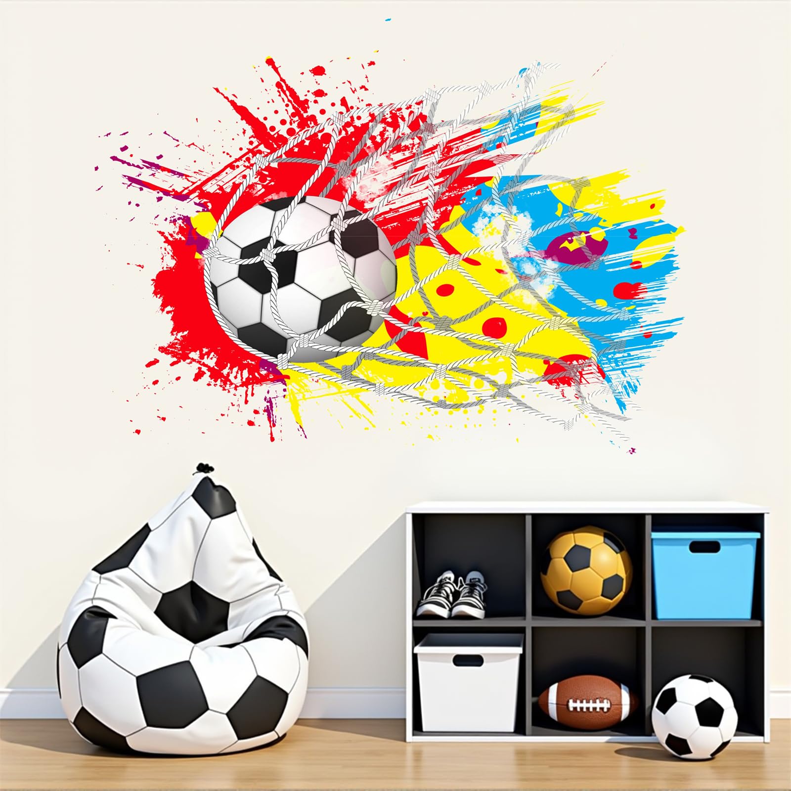 ANHUIB 3D Wandsticker Fussball Wandtattoo Fußball Kinderzimmer Jungen Selbstklebende Durchbruch Poster für Jugendzimmer Bunte Wandaufkleber Kinderzimmer Fussball Teenager Schlafzimmer Deko Geschenk