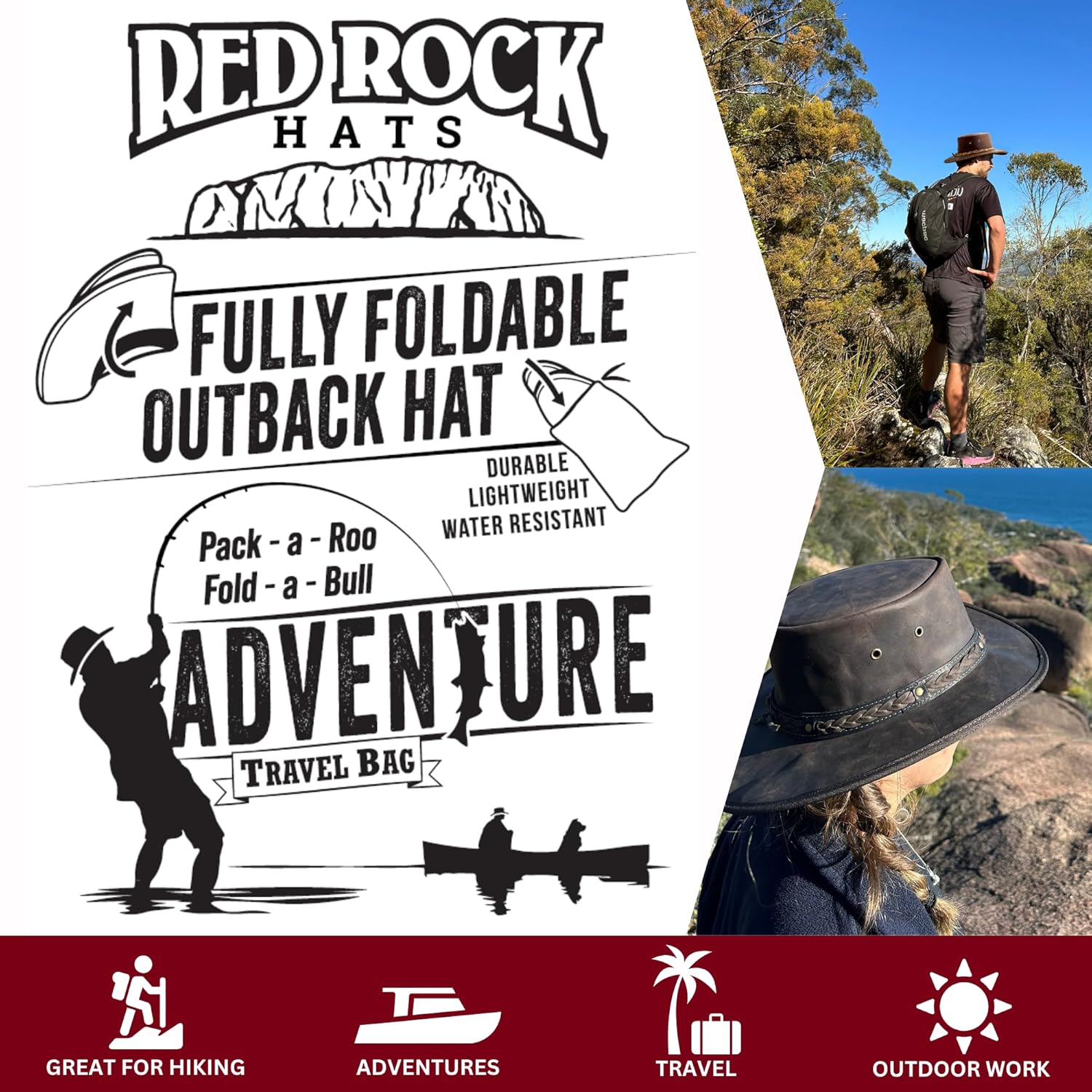 1078 Kangaroo Classic - Australian Outback Hat - Kangaroo Leather, Aussie Made, Foldable, Free Travel Bag - Image 6