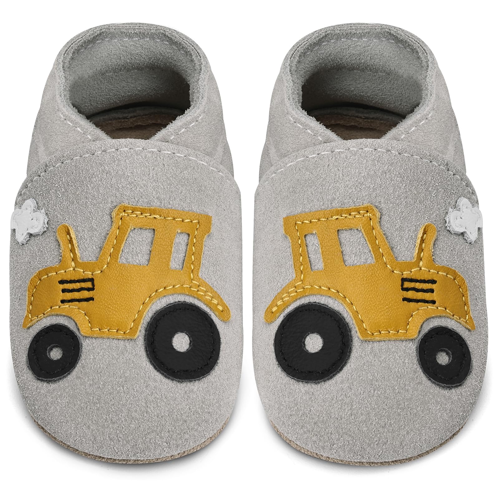 IceUnicorn Baby Lauflernschuhe Krabbelschuhe Baby Mädchen Jungen Lederpuschen Weicher Leder Wildledersohlen Lederschuhe Babys(Grauer Traktor, 6-12 Monate)