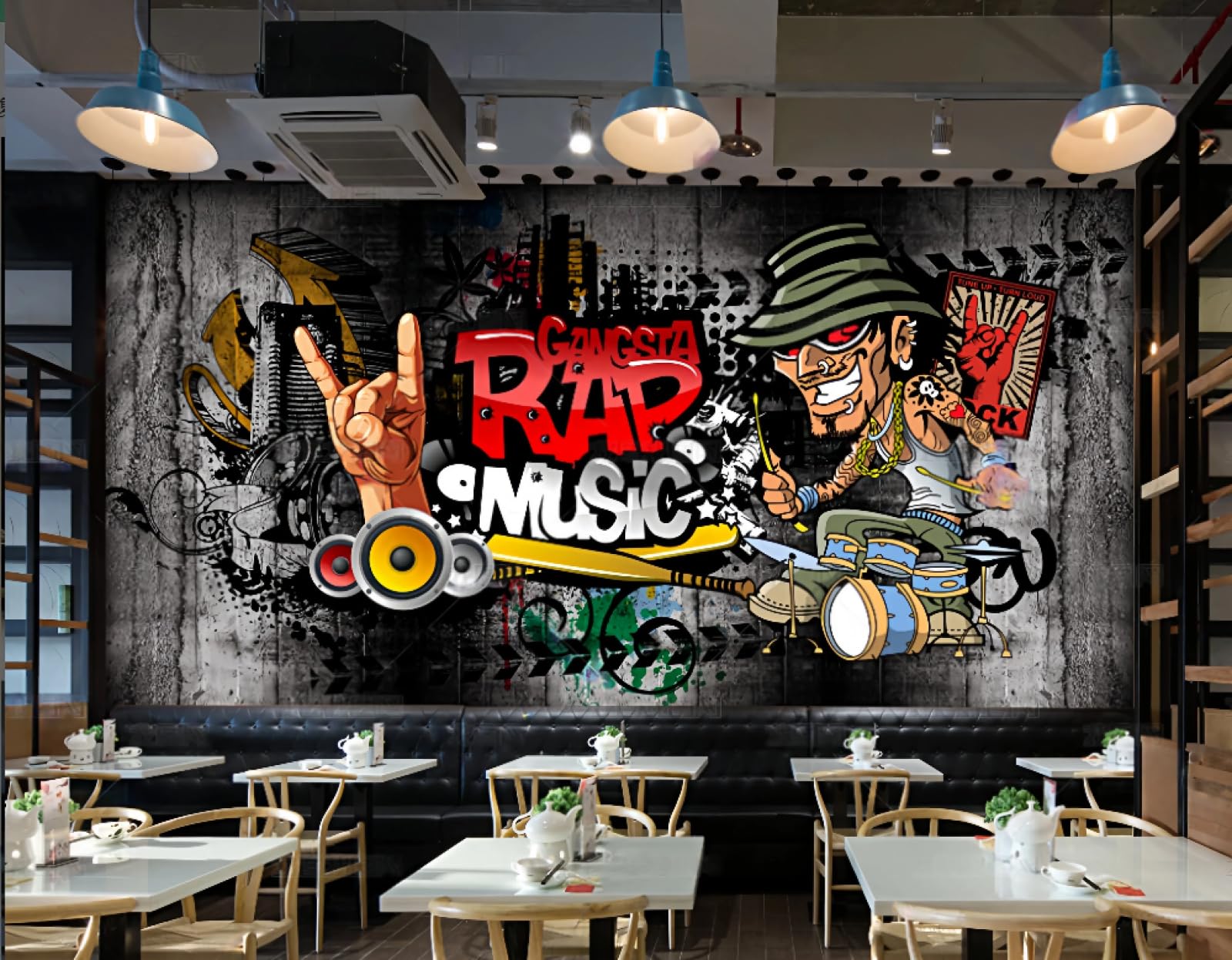 Carta da parati retrò nostalgico hip-hop rock musica bar KTV pittura decorativa caffetteria ristorante murale, 3D, 250x175cm