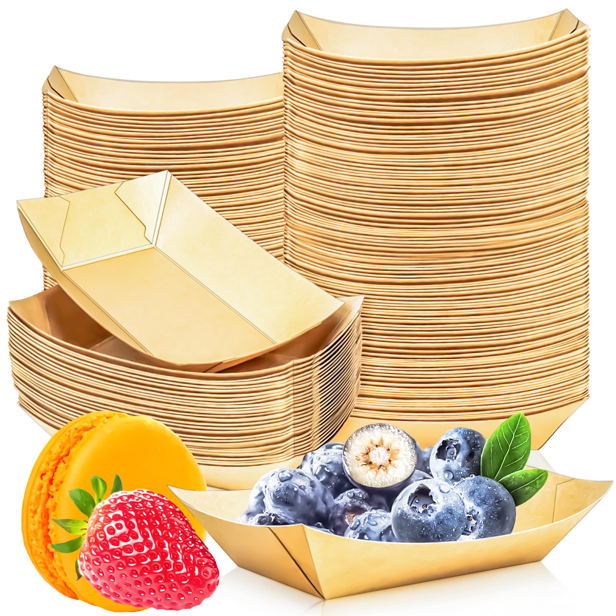 MotBach 110 Pack 0.35Lb Paper Food Boat Trays Disposable Small Paper Boat Containers, 6oz Mini Kraft Food Serving Tray Boats for Snack Fries Popcorn