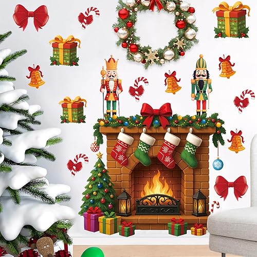 Miniatura 4 de Calcomanías de pared grandes para chimenea, calcomanía 3D de pared de Feliz Navidad, calcomanías de dibujos animados de Papá Noel para colgar en la