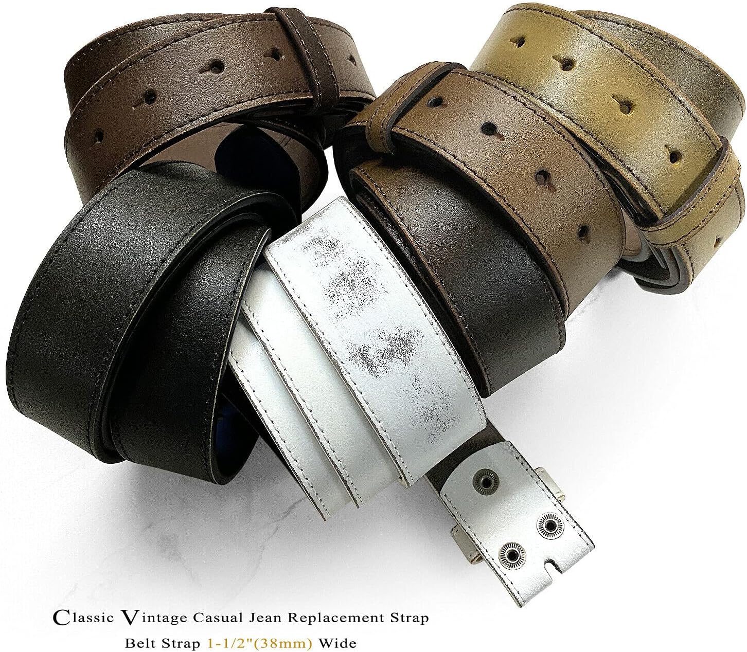 BS57 Classic Vintage Casual Jean Replacement Belt Strap or Belt 1-1/2"(38mm) Wide, Multi-Style Options - Image 6