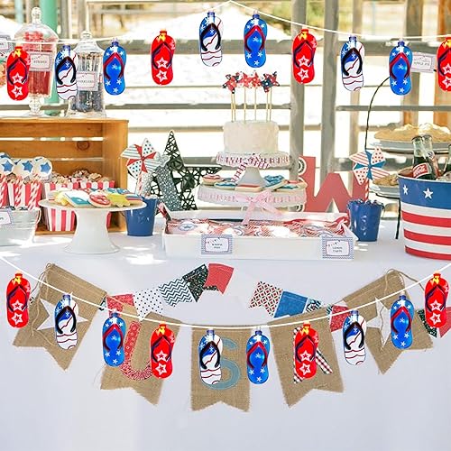 Miniatura 4 de Luces decorativas para el 4 de julio, luces rojas, blancas y azules de 8.5 pies con luz LED para pantuflas, tira de luces patrióticas enchufables