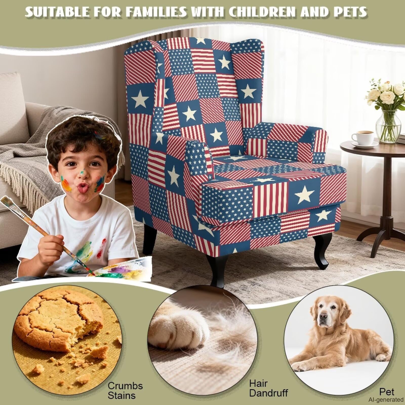 Biyejit Funda para sillón con diseño de bandera de Estados Unidos, 2 piezas