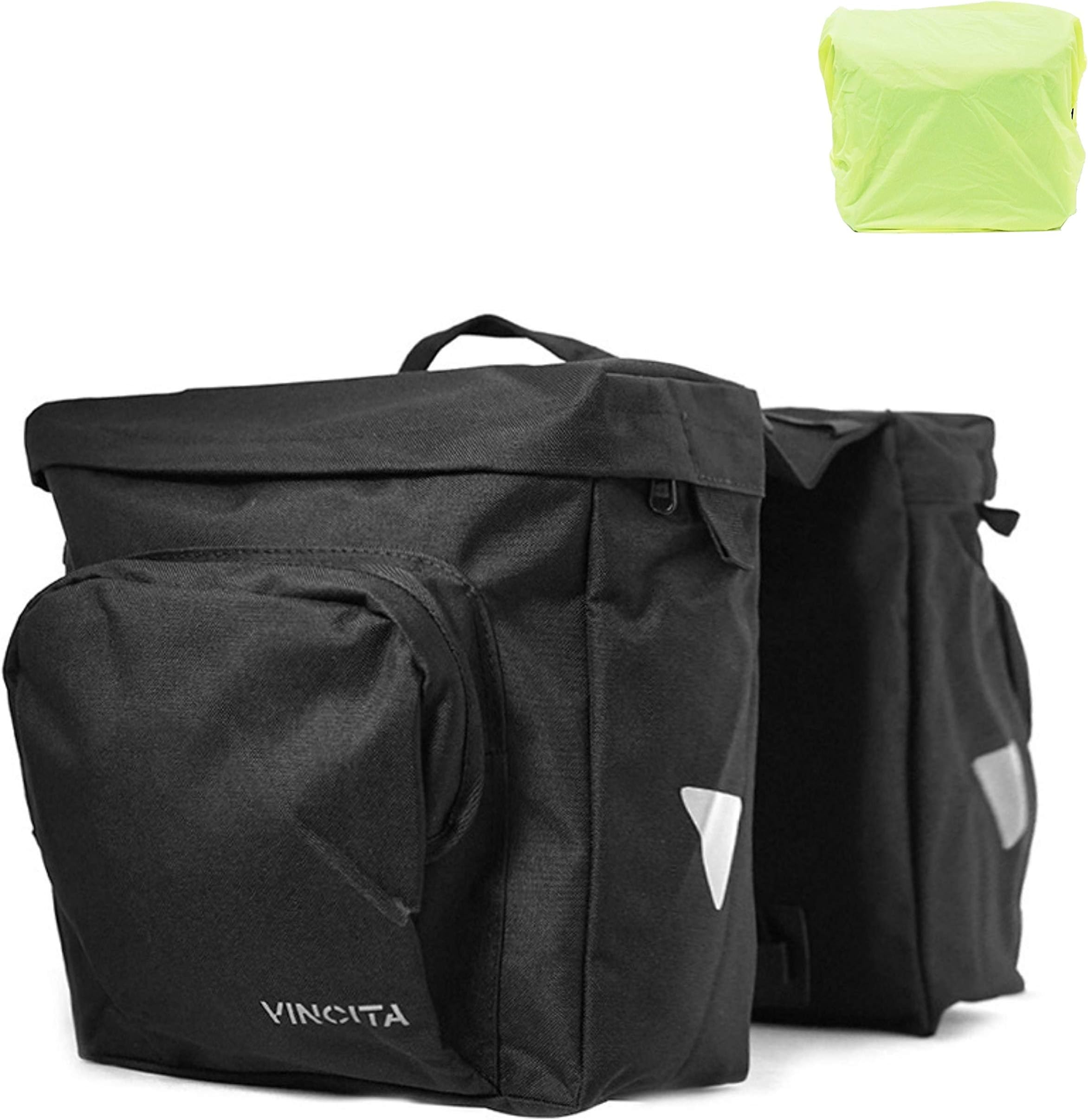 Vincita Double Bike Panniers - 12 L with Rain Cover, Large, Carrying Handle and Reflective Spots - Water Resistance Bicycle Pannier for Bike Rack Carrier