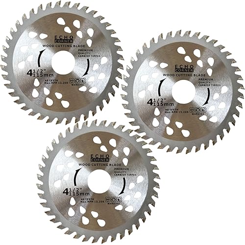 Echo Corner Paquete de 3 hojas de sierra circular de corte de madera de 4.5 pulgadas, eje de 78 pulgadas para amoladora angular, TCT de 40 dientes,